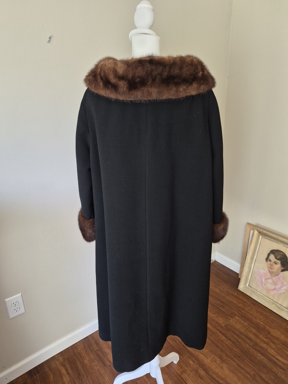 1961 Classic Black Long Wool Overcoat, Lined, Excellent Condition - Picture 7 of 11
